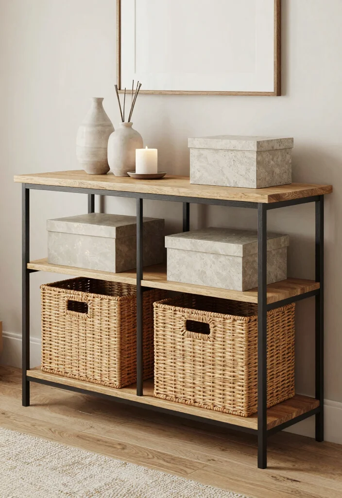 18 Console Table Decor Ideas That Welcome Beautifully - 10. Stylish Storage 1