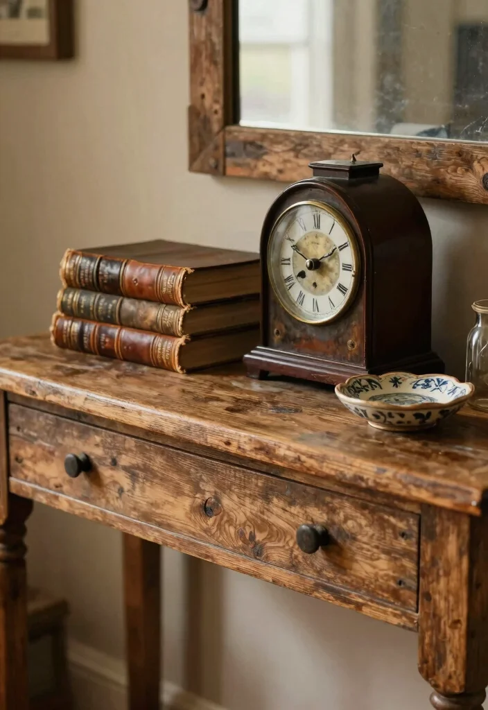 18 Console Table Decor Ideas That Welcome Beautifully - 5. Vintage Finds 1