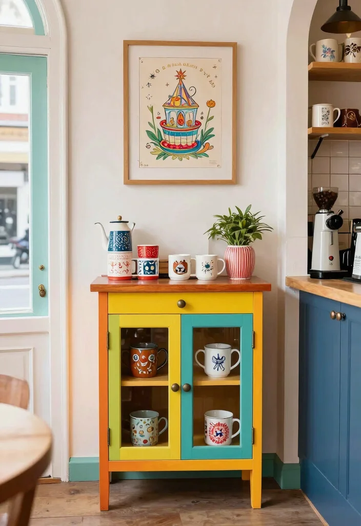 18 Corner Cabinet Coffee Bar Ideas That Use Every Nook - 15. Whimsical Touches 1
