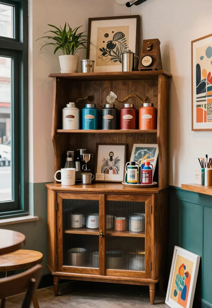 18 Corner Cabinet Coffee Bar Ideas That Use Every Nook - 18. Artistic Coffee Bar 1