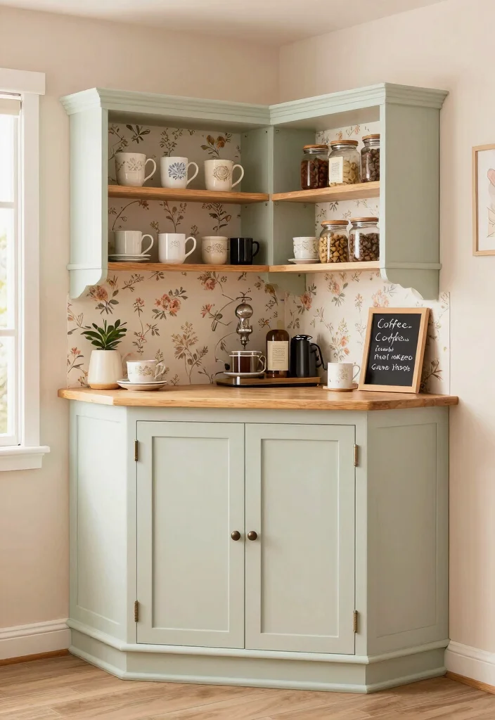 18 Corner Cabinet Coffee Bar Ideas That Use Every Nook - 5. Cozy Cottage Corner 1