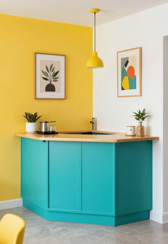18 Corner Cabinet Coffee Bar Ideas That Use Every Nook - 8. Bright and Bold Colors 1