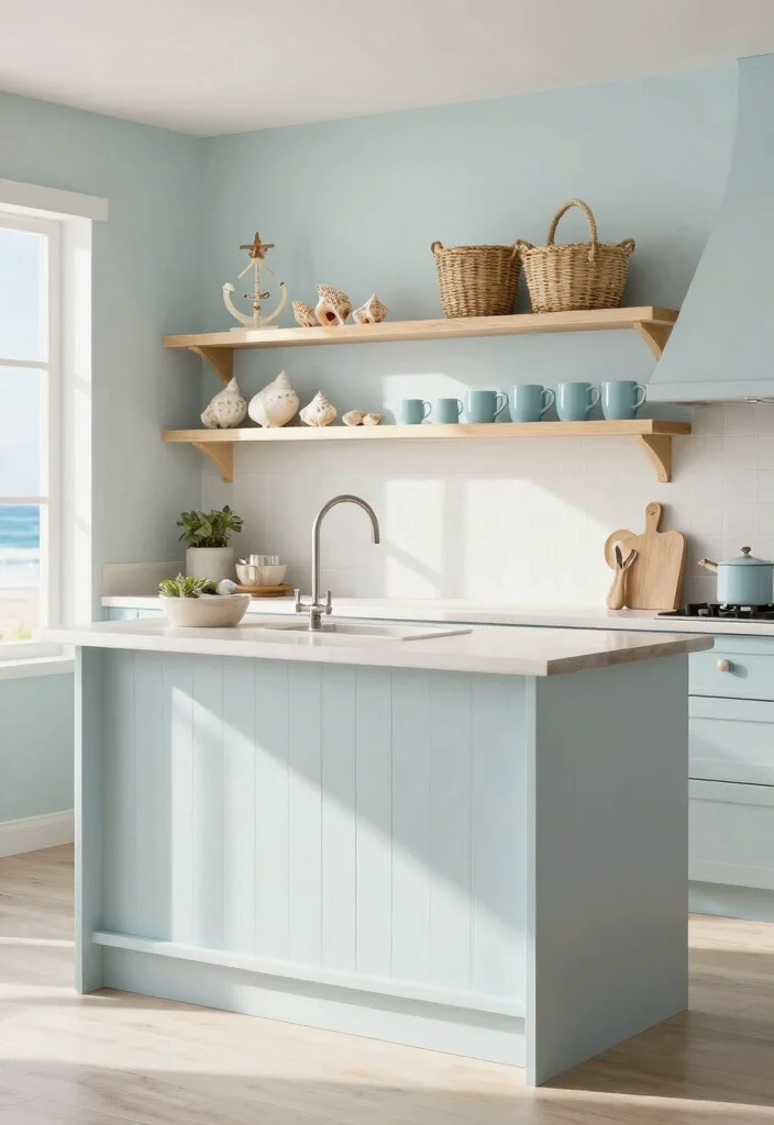 18 Floating Coffee Bar Ideas That Save Space Beautifully - 10. Bright and Breezy Coastal Coffee Bar 1