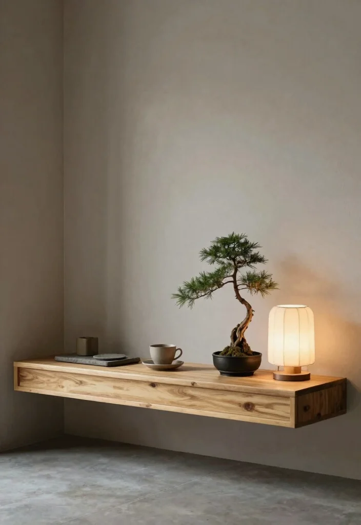 18 Floating Coffee Bar Ideas That Save Space Beautifully - 12. Zen-Inspired Coffee Corner 1