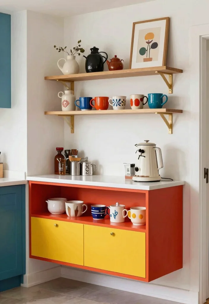 18 Floating Coffee Bar Ideas That Save Space Beautifully - 15. Artistic Statement Coffee Bar 1
