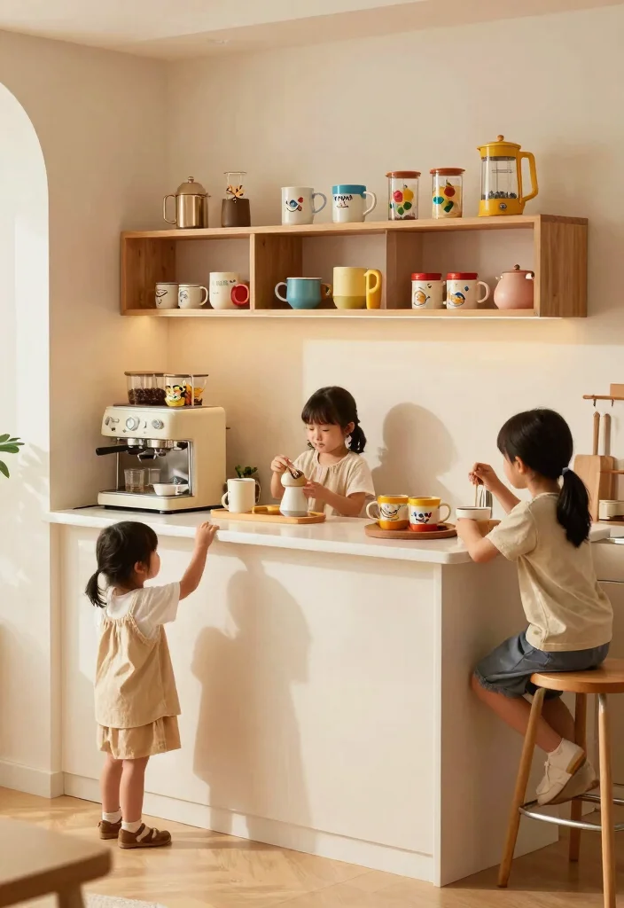 18 Floating Coffee Bar Ideas That Save Space Beautifully - 16. Family-Friendly Coffee Corner 1
