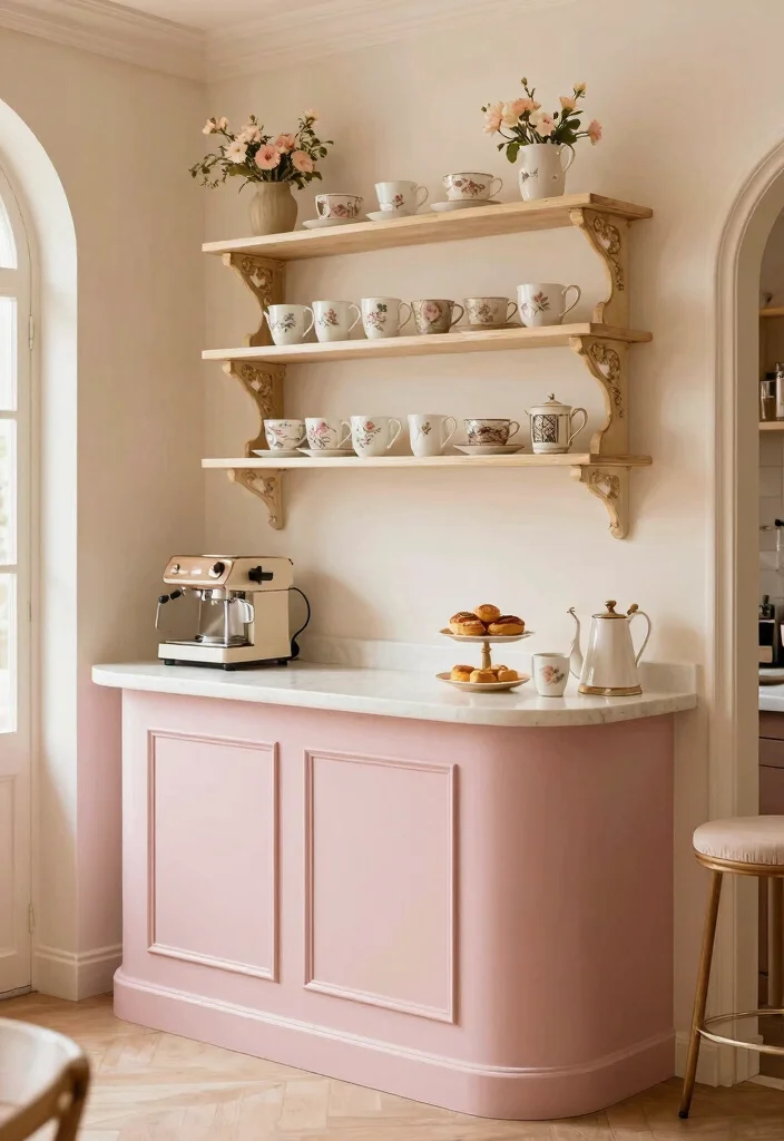 18 Floating Coffee Bar Ideas That Save Space Beautifully - 17. Artistic French Cafe Style Coffee Bar 1