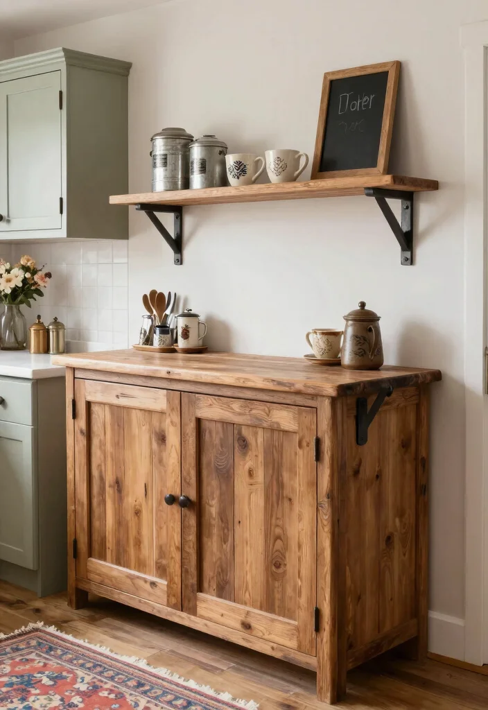 18 Floating Coffee Bar Ideas That Save Space Beautifully - 6. Vintage Farmhouse Coffee Station 1