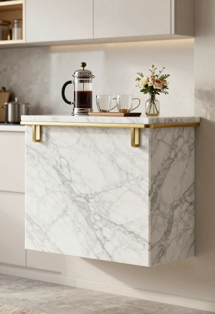 18 Floating Coffee Bar Ideas That Save Space Beautifully - 9. Elegant Marble Floating Coffee Bar 1