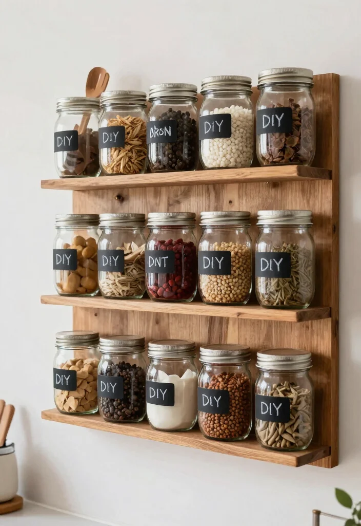 18 Kitchen Storage Organization Ideas That Reduce Clutter - 13. DIY Mason Jar Storage 1