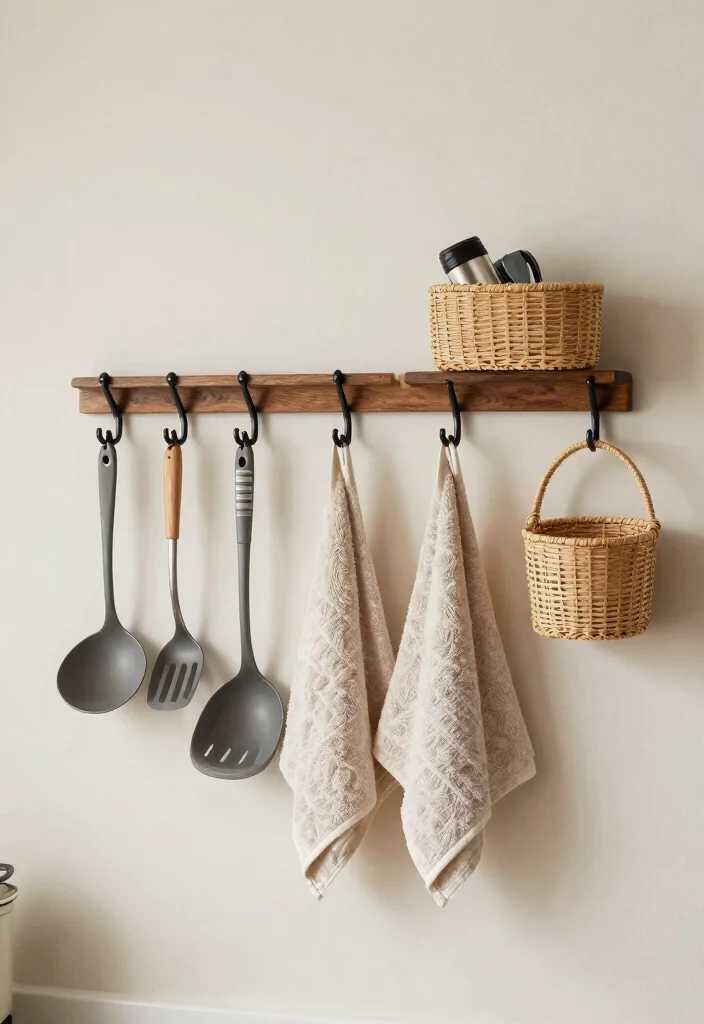 18 Kitchen Storage Organization Ideas That Reduce Clutter - 16. Use of Hooks for Utensils 1