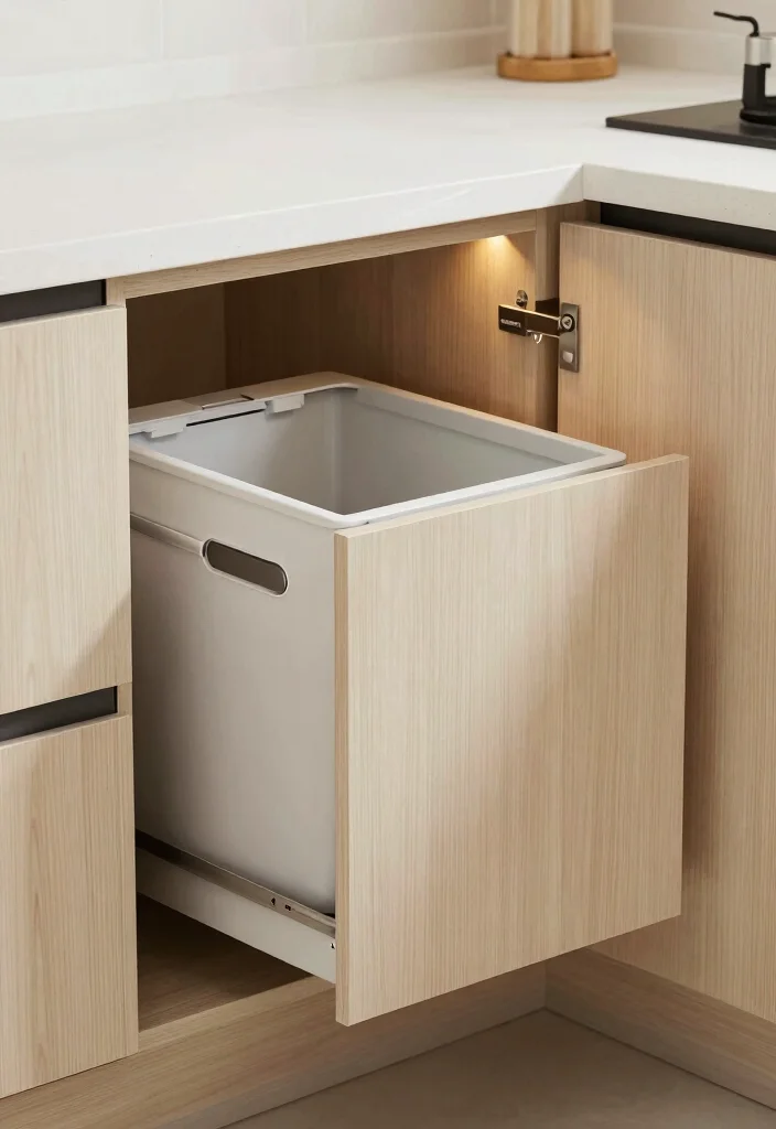 18 Kitchen Storage Organization Ideas That Reduce Clutter - 8. Concealed Trash and Recycling Bins 1