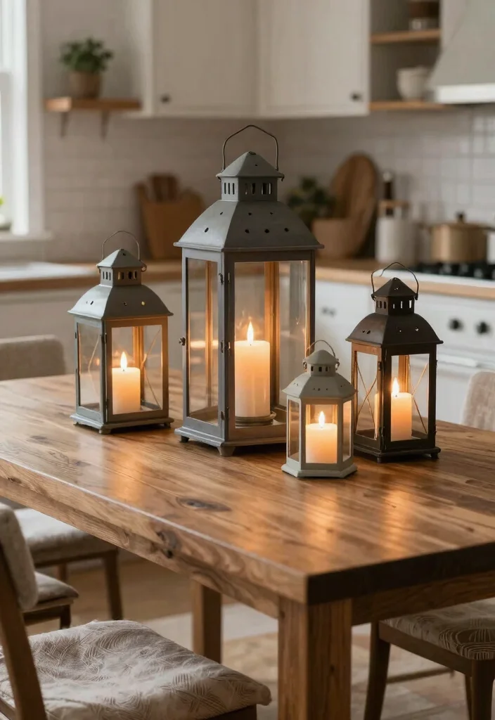 18 Kitchen Table Decor Centerpiece Ideas That Shine - 12. Charming Lanterns 1