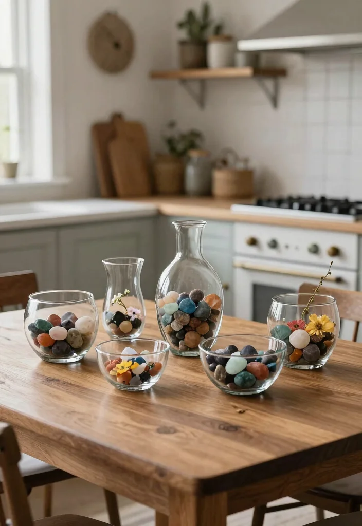 18 Kitchen Table Decor Centerpiece Ideas That Shine - 14. Elegant Glassware Display 1