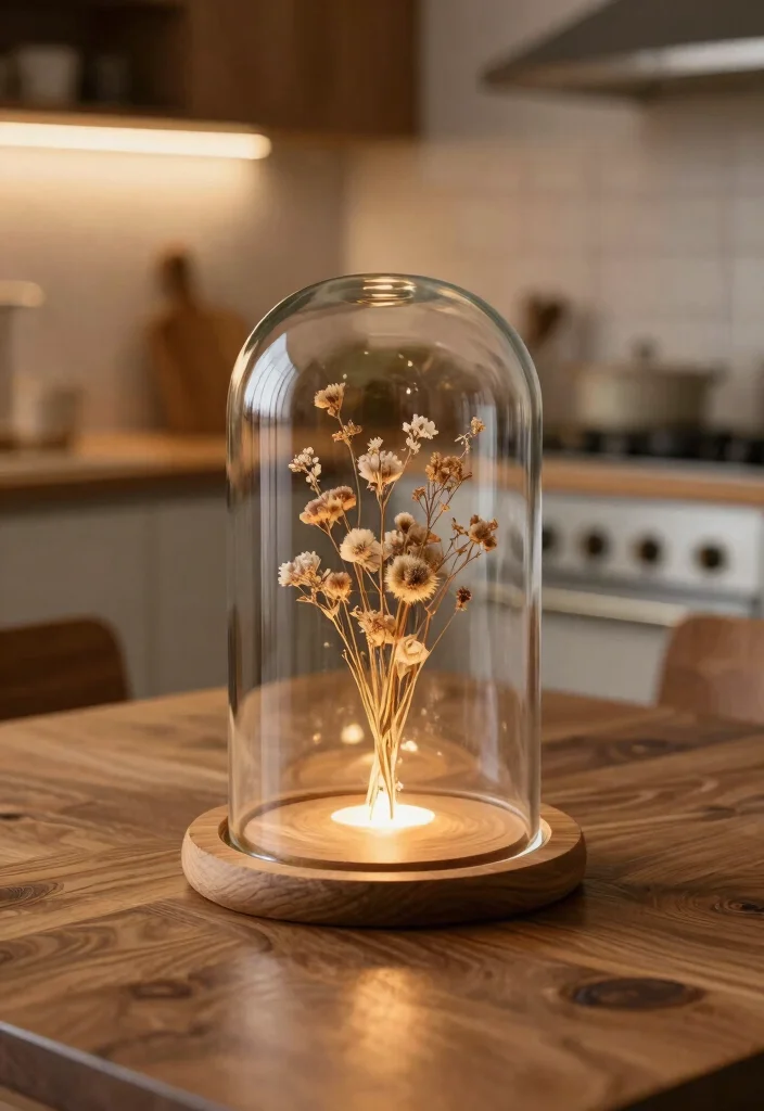 18 Kitchen Table Decor Centerpiece Ideas That Shine - 5. Glass Cloche Display 1