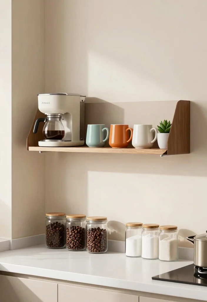 18 Mini Coffee Bar Ideas That Fit Anywhere - 1. Floating Shelf Coffee Bar 1