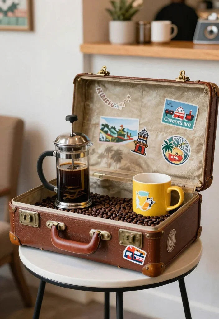 18 Mini Coffee Bar Ideas That Fit Anywhere - 10. Vintage Suitcase Coffee Bar 1