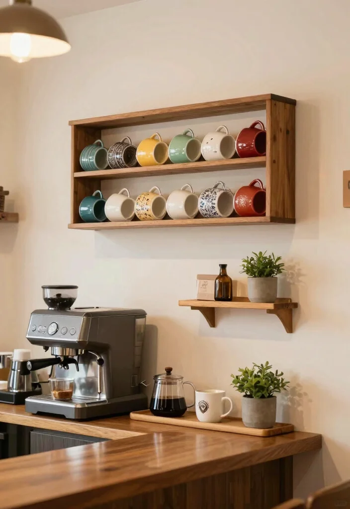 18 Mini Coffee Bar Ideas That Fit Anywhere - 12. Coffee Bar with a Wall-Mounted Mug Rack 1