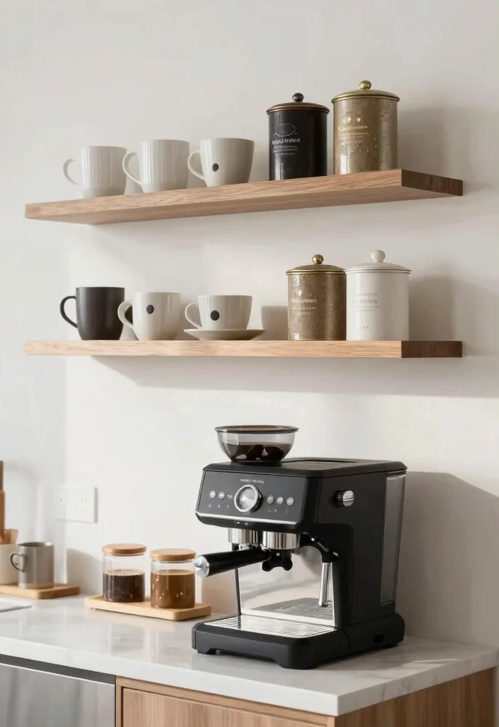 18 Mini Coffee Bar Ideas That Fit Anywhere - 14. Coffee Bar with Open Shelves 1