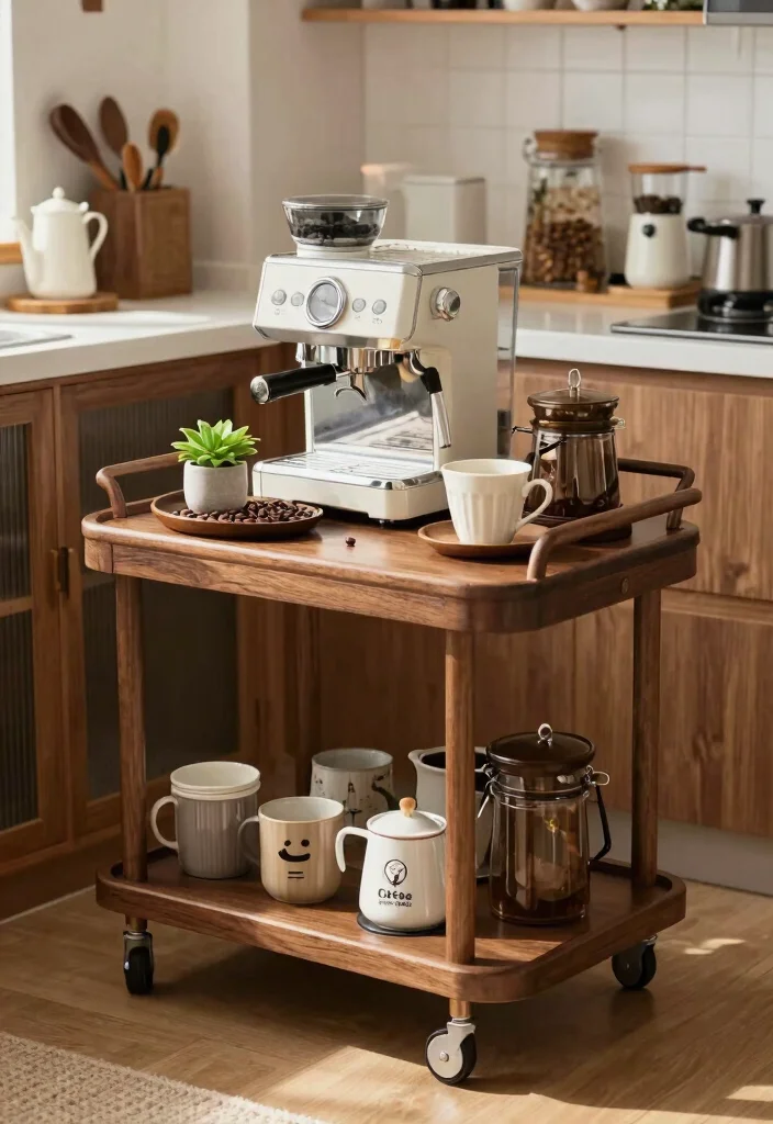18 Mini Coffee Bar Ideas That Fit Anywhere - 2. Compact Coffee Cart 1