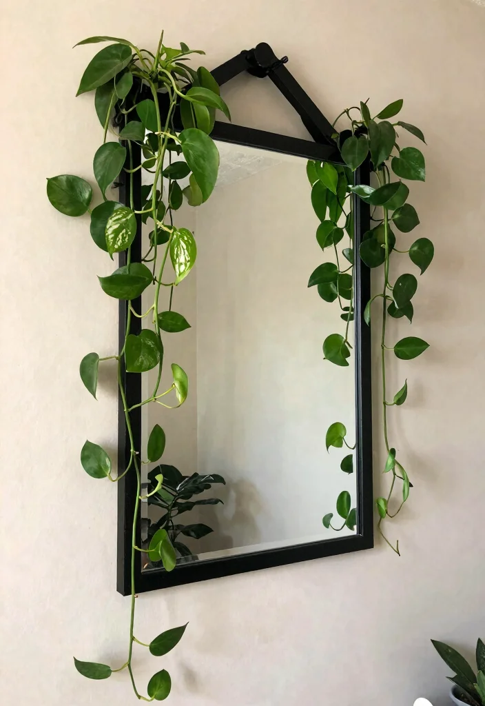 18 Money Plant Wall Decor Ideas That Brighten Any Room - 8. Greenery-Wrapped Mirrors 1