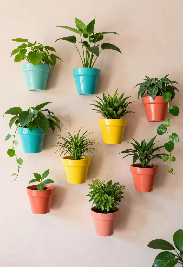 18 Money Plant Wall Decor Ideas That Brighten Any Room - 9. Colorful Pot Displays 1