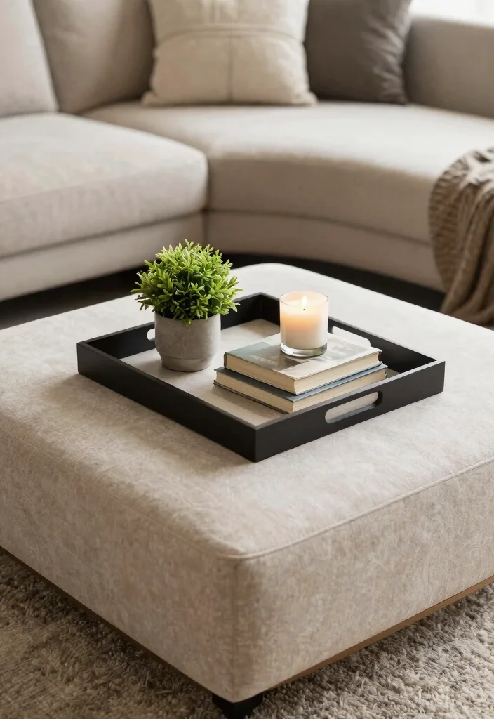 18 Ottoman Coffee Table Decor Ideas That Look Cozy & Chic - 10. Chic Tray Displays 1