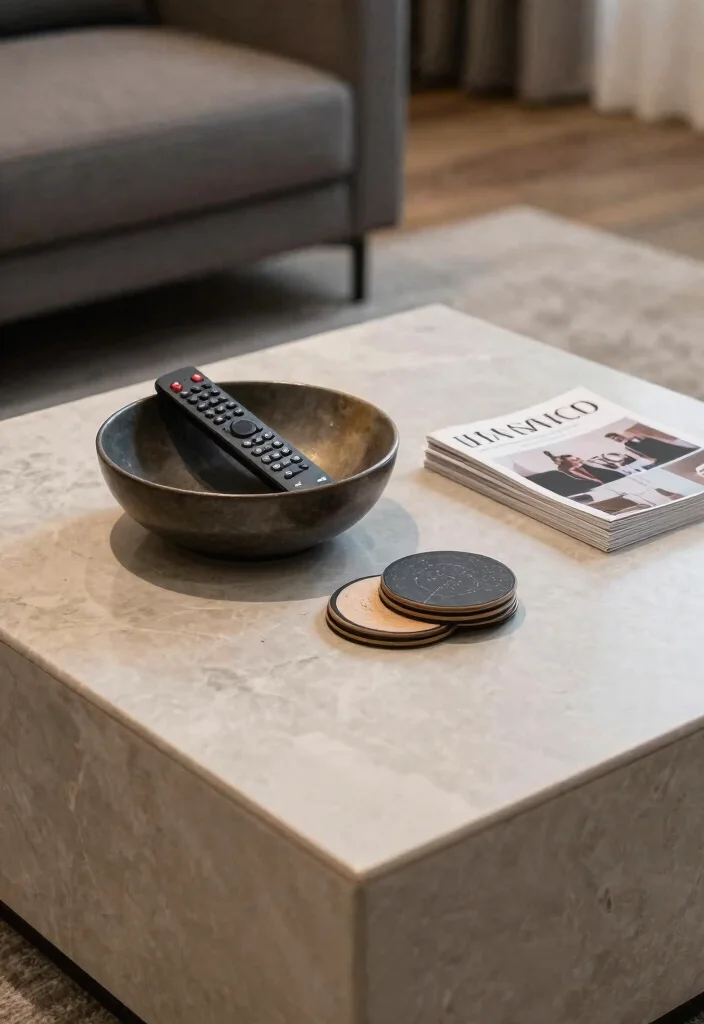 18 Ottoman Coffee Table Decor Ideas That Look Cozy & Chic - 13. Functional Decor for Everyday Use 1