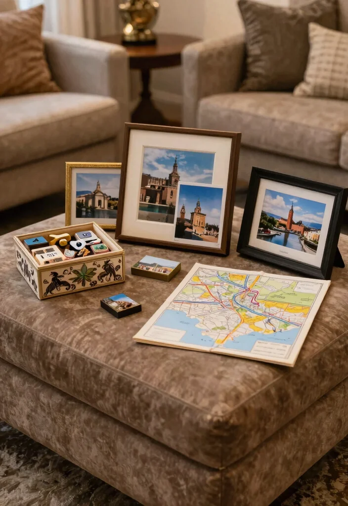 18 Ottoman Coffee Table Decor Ideas That Look Cozy & Chic - 15. Personal Mementos as Decor 1