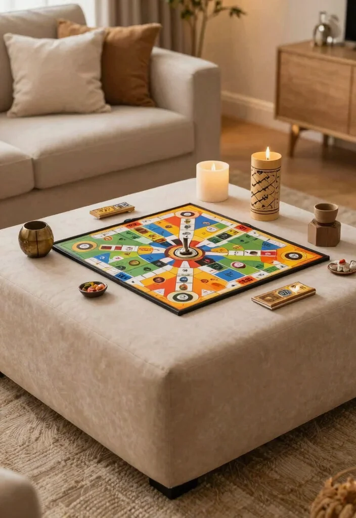 18 Ottoman Coffee Table Decor Ideas That Look Cozy & Chic - 17. Interactive Elements for Fun 1