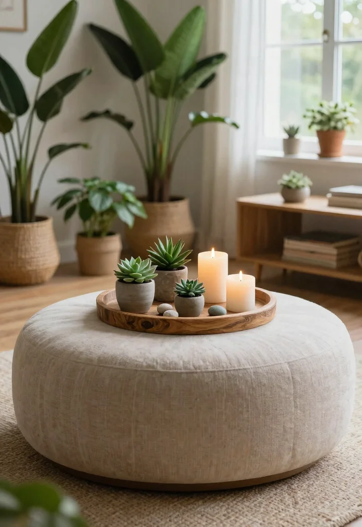 18 Ottoman Coffee Table Decor Ideas That Look Cozy & Chic - 2. Natural Elements for a Fresh Look 1