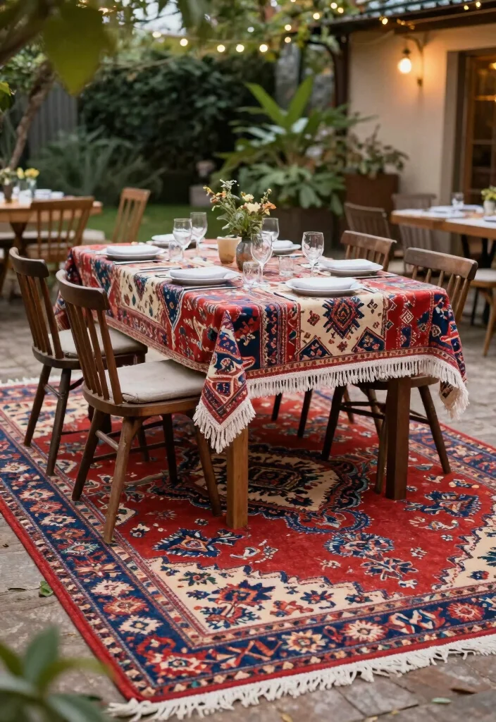 18 Outside Table Decor Ideas for Stylish Outdoor Dining - 13. Outdoor Rugs 1