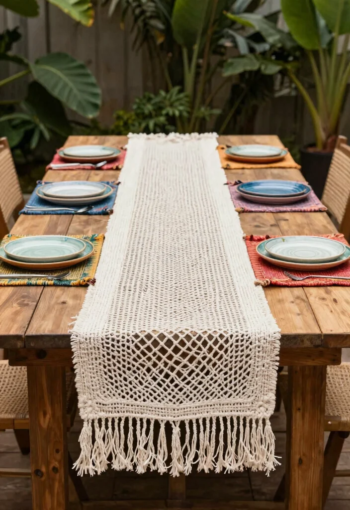 18 Outside Table Decor Ideas for Stylish Outdoor Dining - 3. Textured Table Runners 1