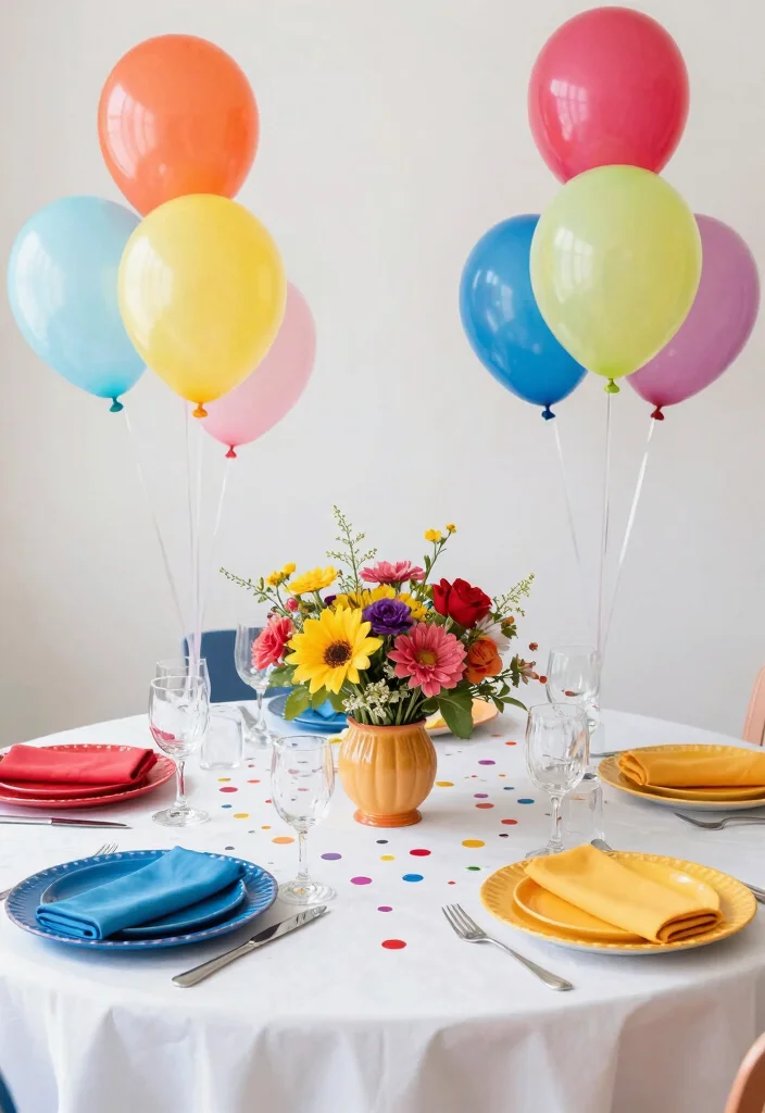 18 Prom Table Decor Ideas That Sparkle Beautifully - 10. Bright and Bold Multi-Colored 1