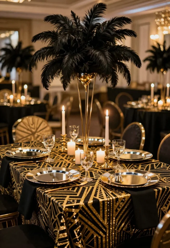 18 Prom Table Decor Ideas That Sparkle Beautifully - 9. Glamorous Art Deco 1