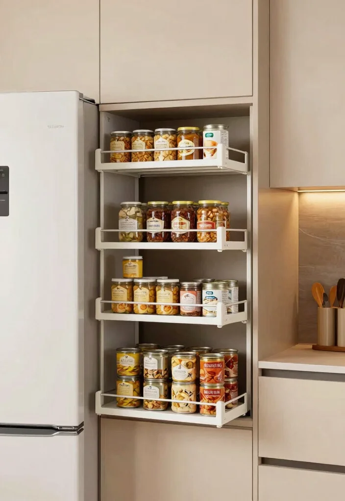 18 Small Kitchen Organization Ideas That Transform Tiny Spaces - 5. Pull-Out Pantry Shelves 1