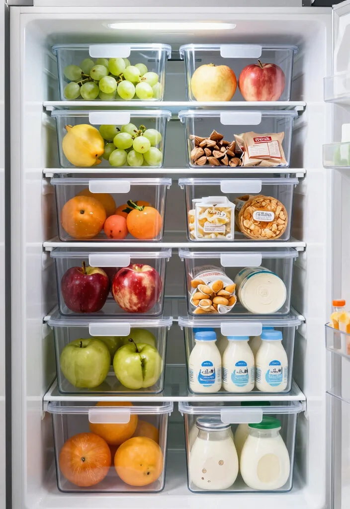18 Small Kitchen Organization Ideas That Transform Tiny Spaces - 9. Use Clear Bins for Fridge Organization 1